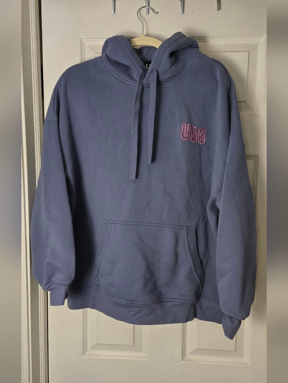 UGG Women's Dusty Blue Hoodie with Pink Embroidered Logo